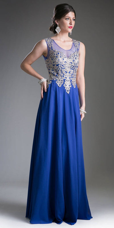 Cinderella Divine 2635 A-Line Chiffon Gown Lace Embellished Bodice