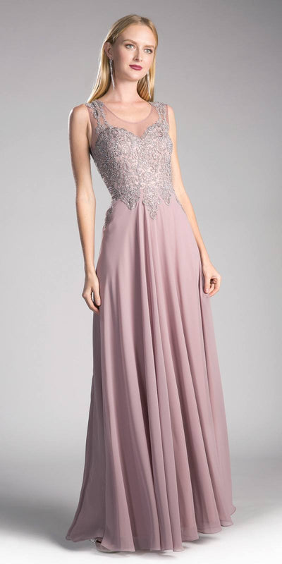 Cinderella Divine 2635 A-Line Chiffon Gown Lace Embellished Bodice