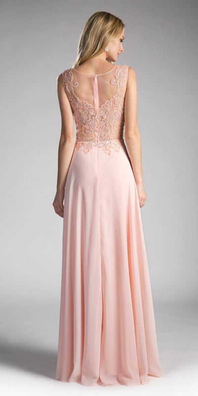 Cinderella Divine 2635 A-Line Chiffon Gown Lace Embellished Bodice