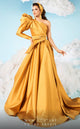 Fouad Sarkis 2636 One-Shoulder Puff Sleeve Ball Gown in Mustard