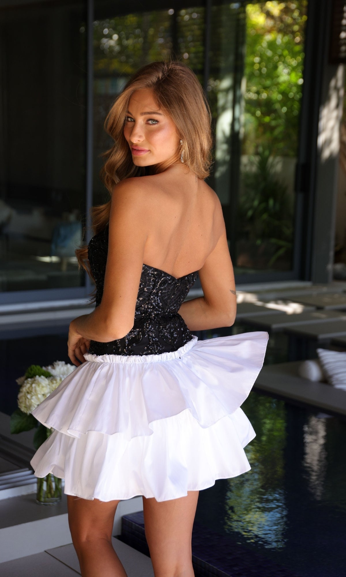 Ava Presley 26387 Fit-and-Flare Strapless Tie Skirt Sequin Dress