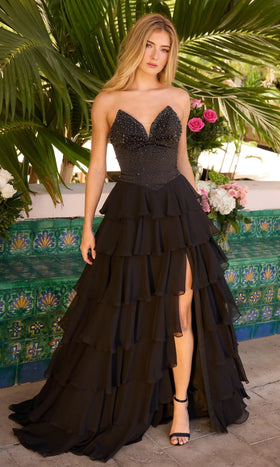Ava Presley 26407 Sparkly Long A-Line Strapless V-Neck Beaded Chiffon Dress