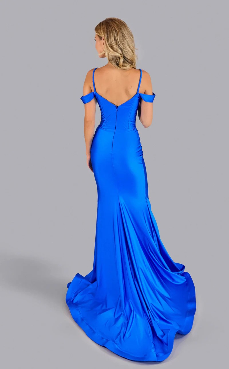 Jessica Angel JA2640 Off-Shoulder V-Neck Illusion Fitted High Slit Jersey Dress