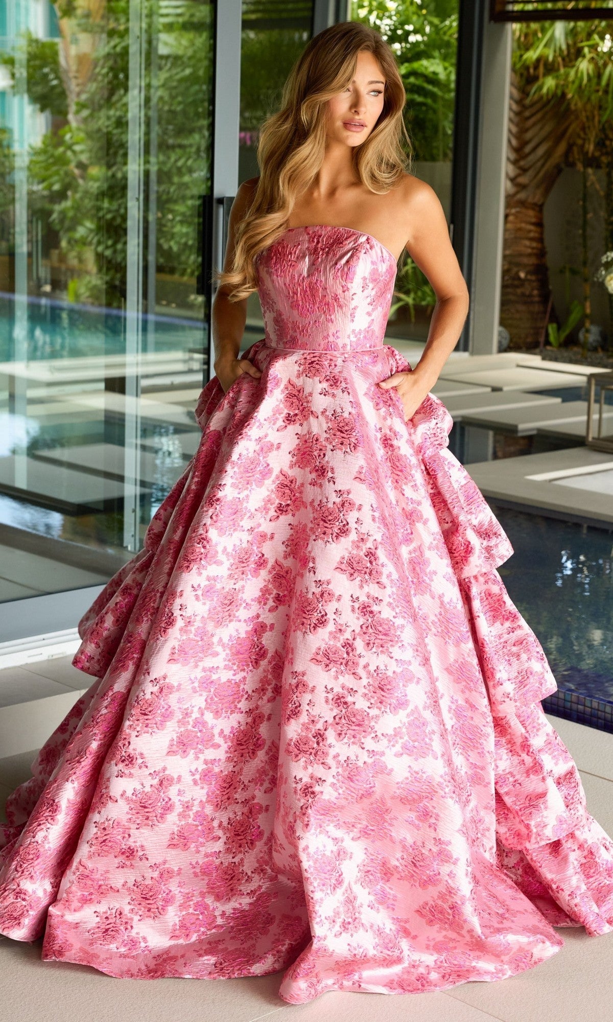 Ava Presley 26412 Classic Floral Long A-Line Strapless Dress