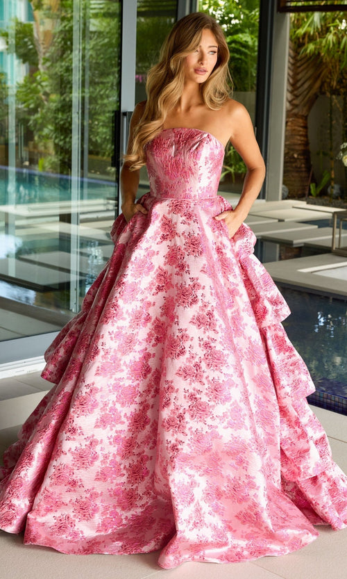 Ava Presley 26412 Classic Floral Long A-Line Strapless Dress