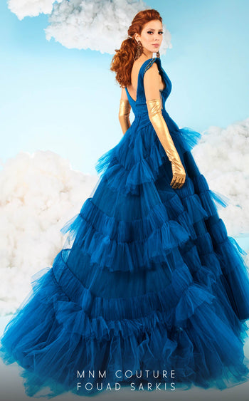 Fouad Sarkis 2641 Teal Layered Tulle Ball Gown by MNM Couture