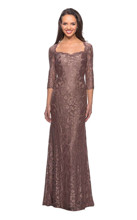 La Femme 26427C Lace Embroidered Slit Sweetheart Prom Dress