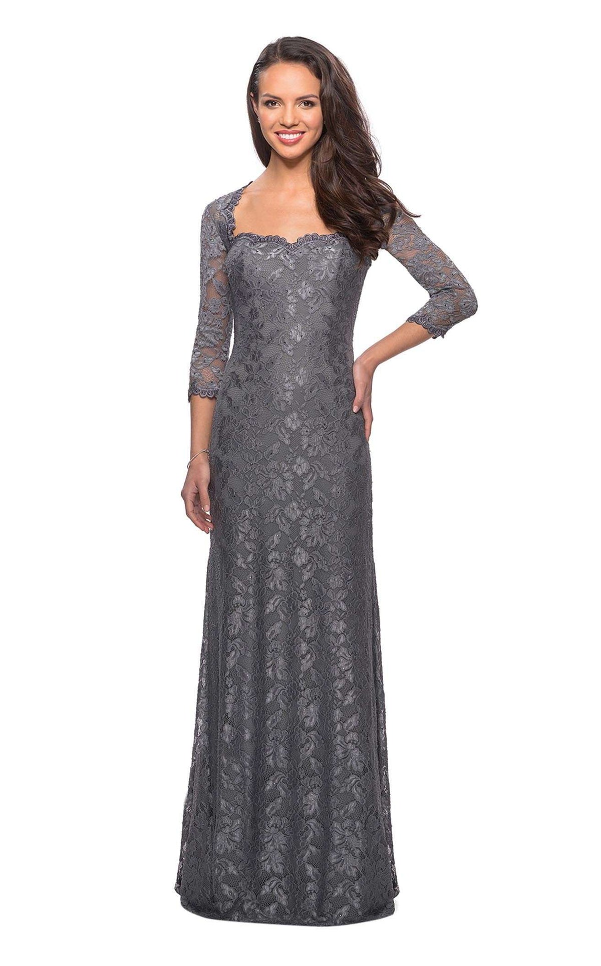La Femme 26427C Lace Embroidered Slit Sweetheart Prom Dress