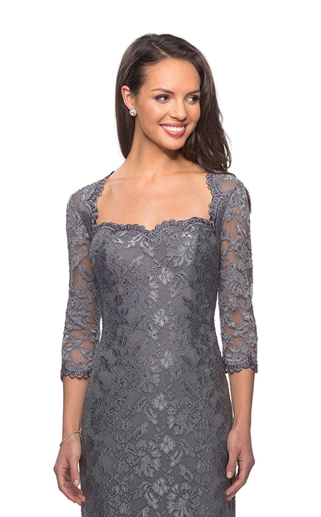 La Femme 26427C Lace Embroidered Slit Sweetheart Prom Dress