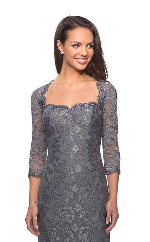 La Femme 26427C Lace Embroidered Slit Sweetheart Prom Dress