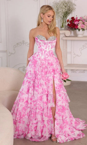 Ava Presley 26441 Floral Long Strapless Sweetheart Tie Skirt Corset Dress