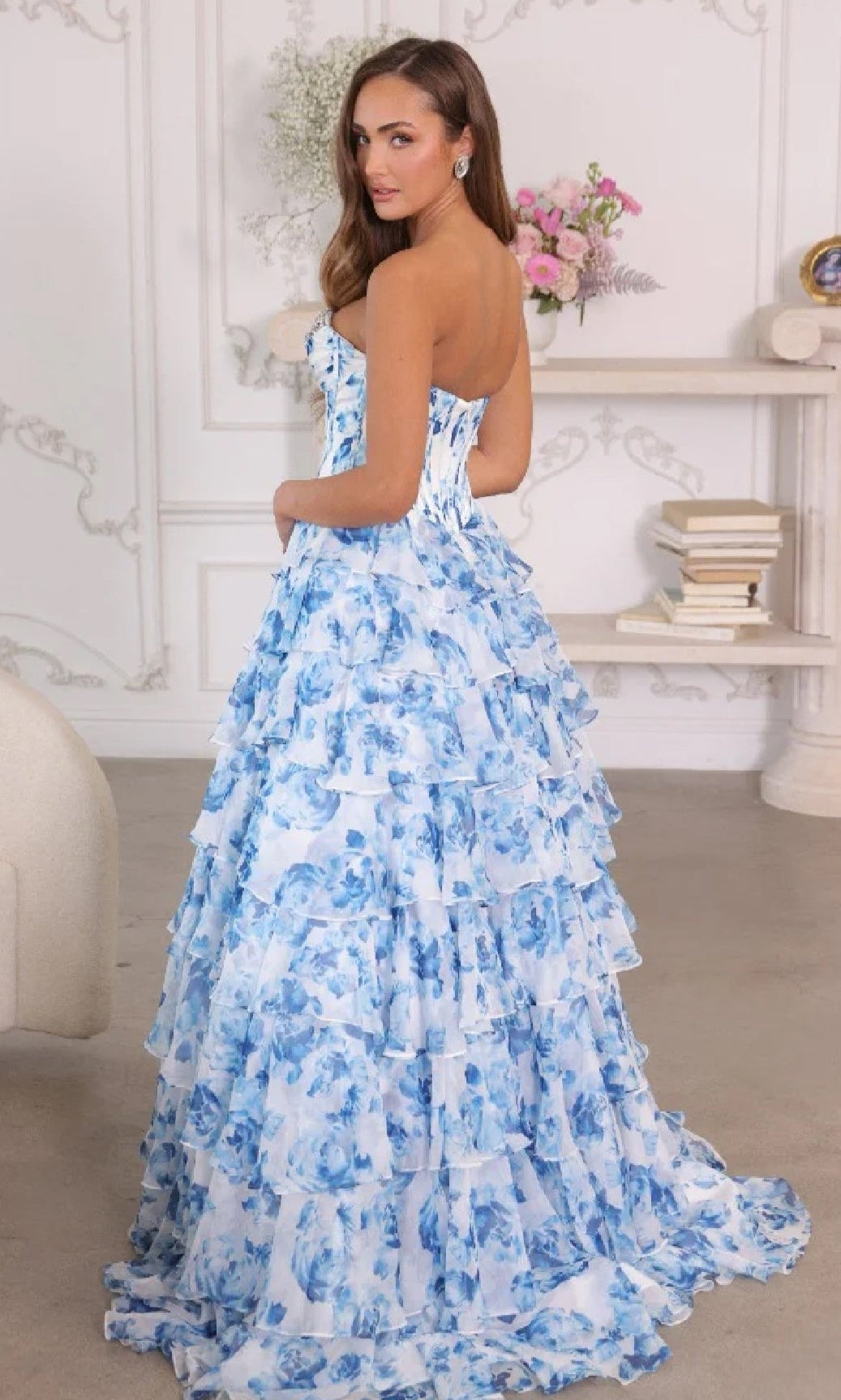Ava Presley 26441 Floral Long Strapless Sweetheart Tie Skirt Corset Dress