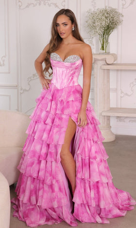 Ava Presley 26442 Long Strapless Tie Skirt Corset Ruffled Dress