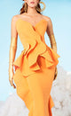 Fouad Sarkis 2647 Mustard Strapless Sculpted Ruffle Gown by MNM Couture