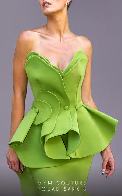Fouad Sarkis 2647 Mustard Strapless Sculpted Ruffle Gown by MNM Couture