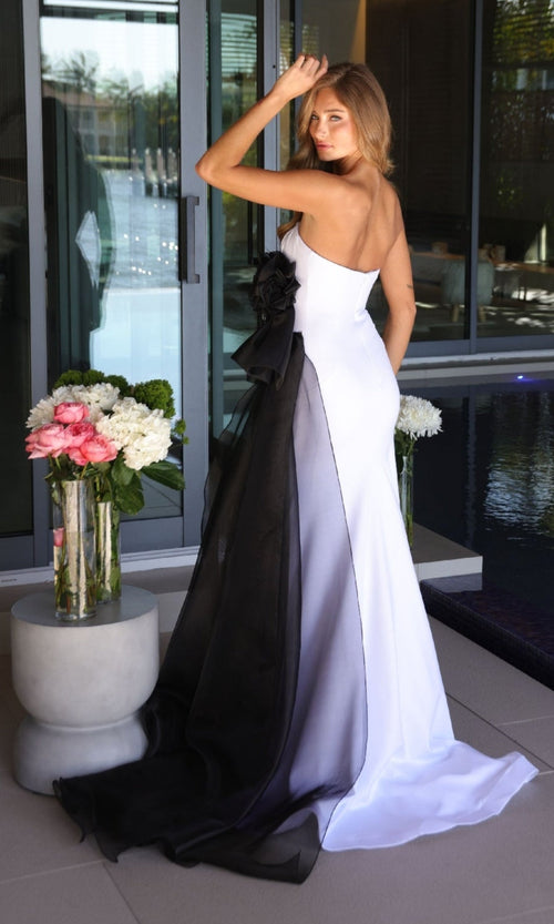 Ava Presley 26518  Floor-Length Fitted Strapless Designer Slit Prom Organza Dress