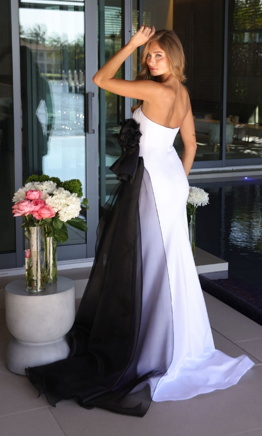 Ava Presley 26518  Floor-Length Fitted Strapless Designer Slit Prom Organza Dress