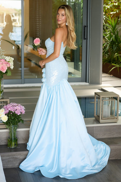 Ava Presley 26520 Mermaid Fitted Strapless Designer Back Zipper Slit Satin Dress