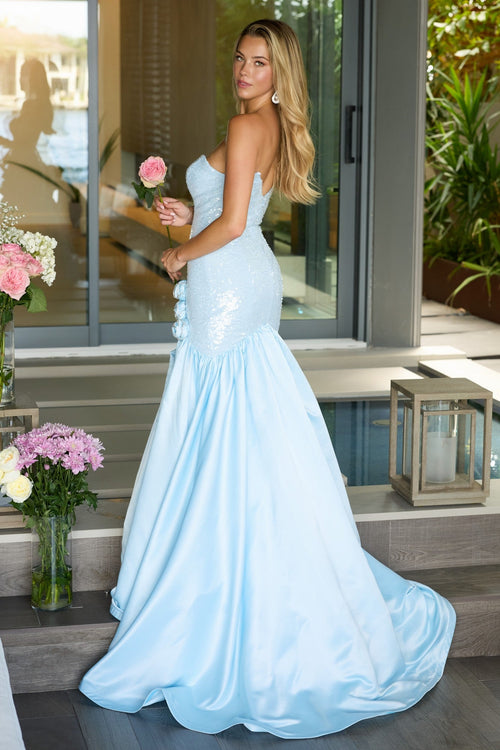Ava Presley 26520 Mermaid Fitted Strapless Designer Back Zipper Slit Satin Dress
