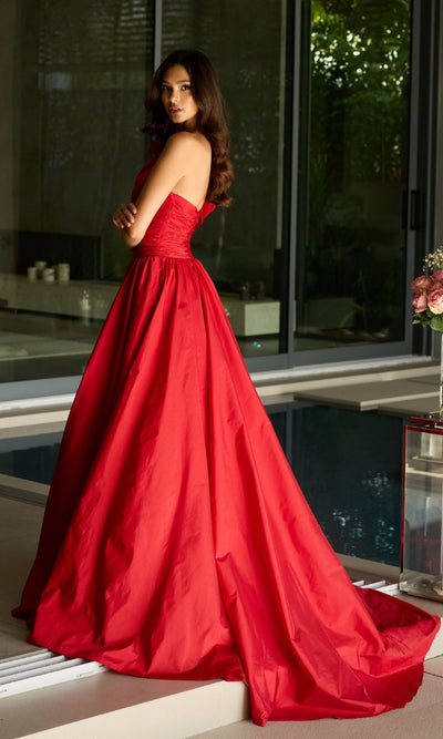 Ava Presley 26524 Floral Long A-Line One-Shoulder Back Zipper Ruched Prom Dress