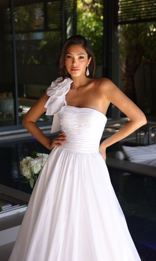 Ava Presley 26524 Floral Long A-Line One-Shoulder Back Zipper Ruched Prom Dress