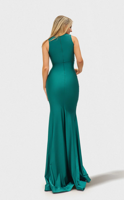 Jessica Angel JA2662 V-Neck Sleeveless Sheath High Slit Prom Jersey Dress