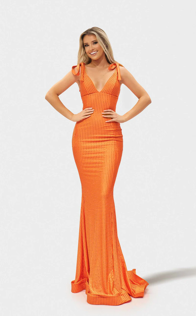 neon orange mermaid prom dresses Sparkly Orange Sequins Mermaid V-neck Prom Dresses, Long Formal Dress, MP684