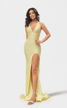 Jessica Angel JA2678 Halter V-Neck Sheath High Slit Prom Formal Jersey Dress