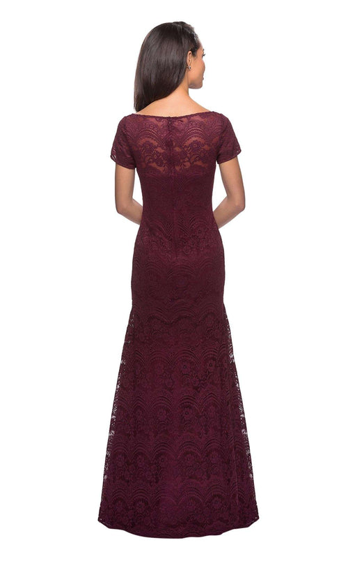 La Femme 26875C Lace Embroidered Slit Short Sleeves Formal Dress