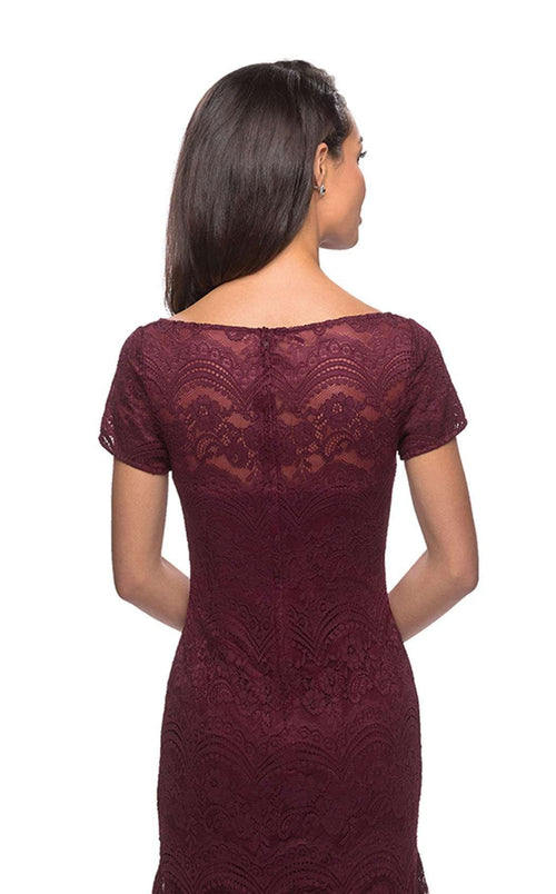 La Femme 26875C Lace Embroidered Slit Short Sleeves Formal Dress