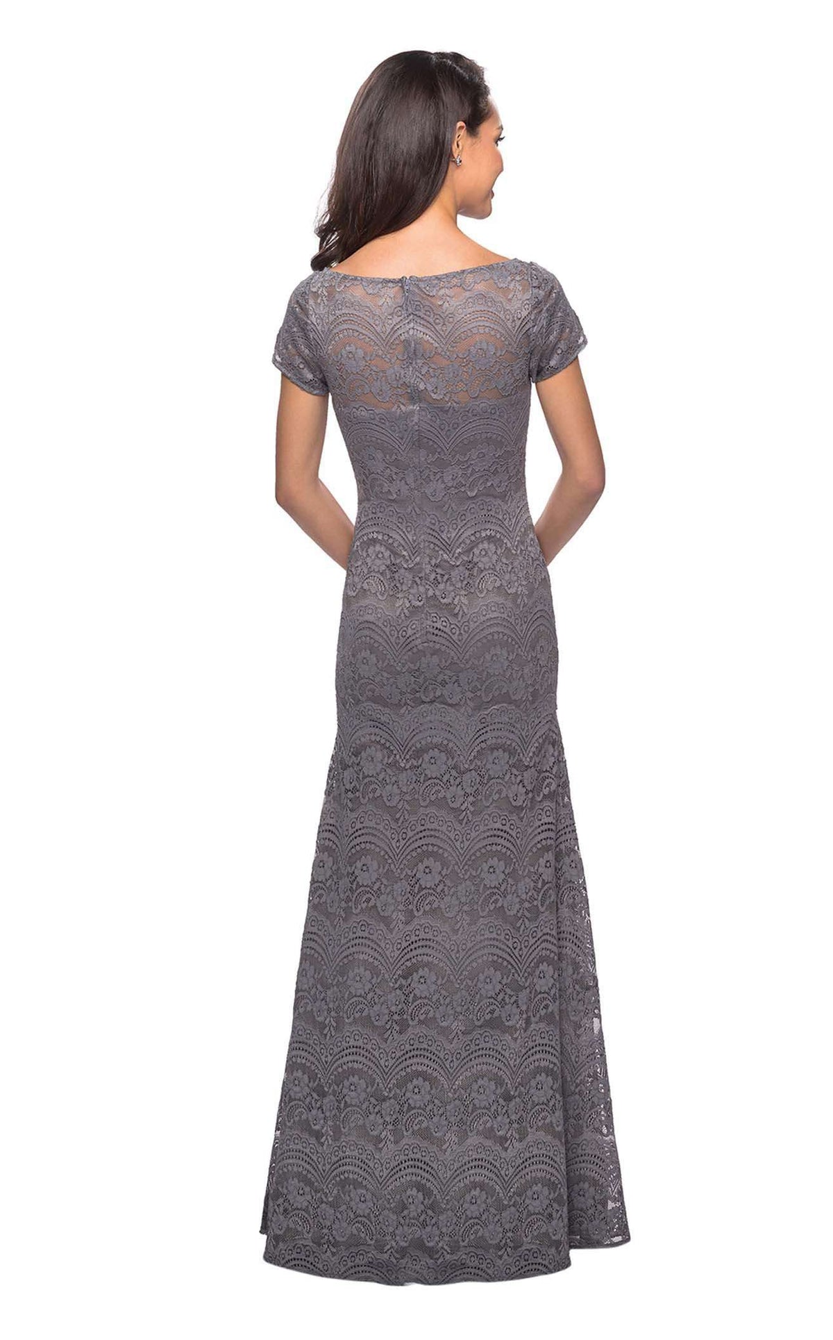 La Femme 26875C Lace Embroidered Slit Short Sleeves Formal Dress