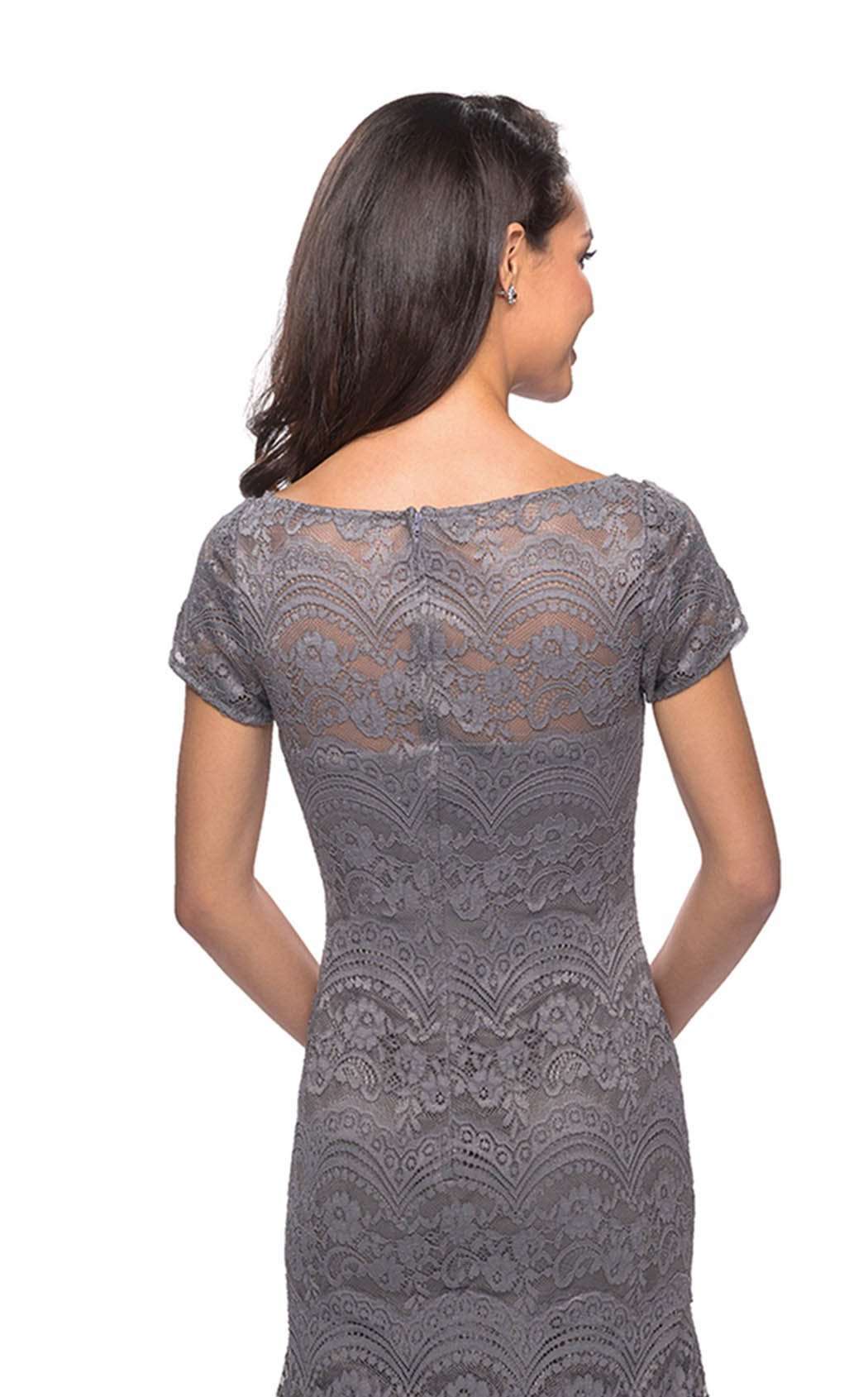 La Femme 26875C Lace Embroidered Slit Short Sleeves Formal Dress