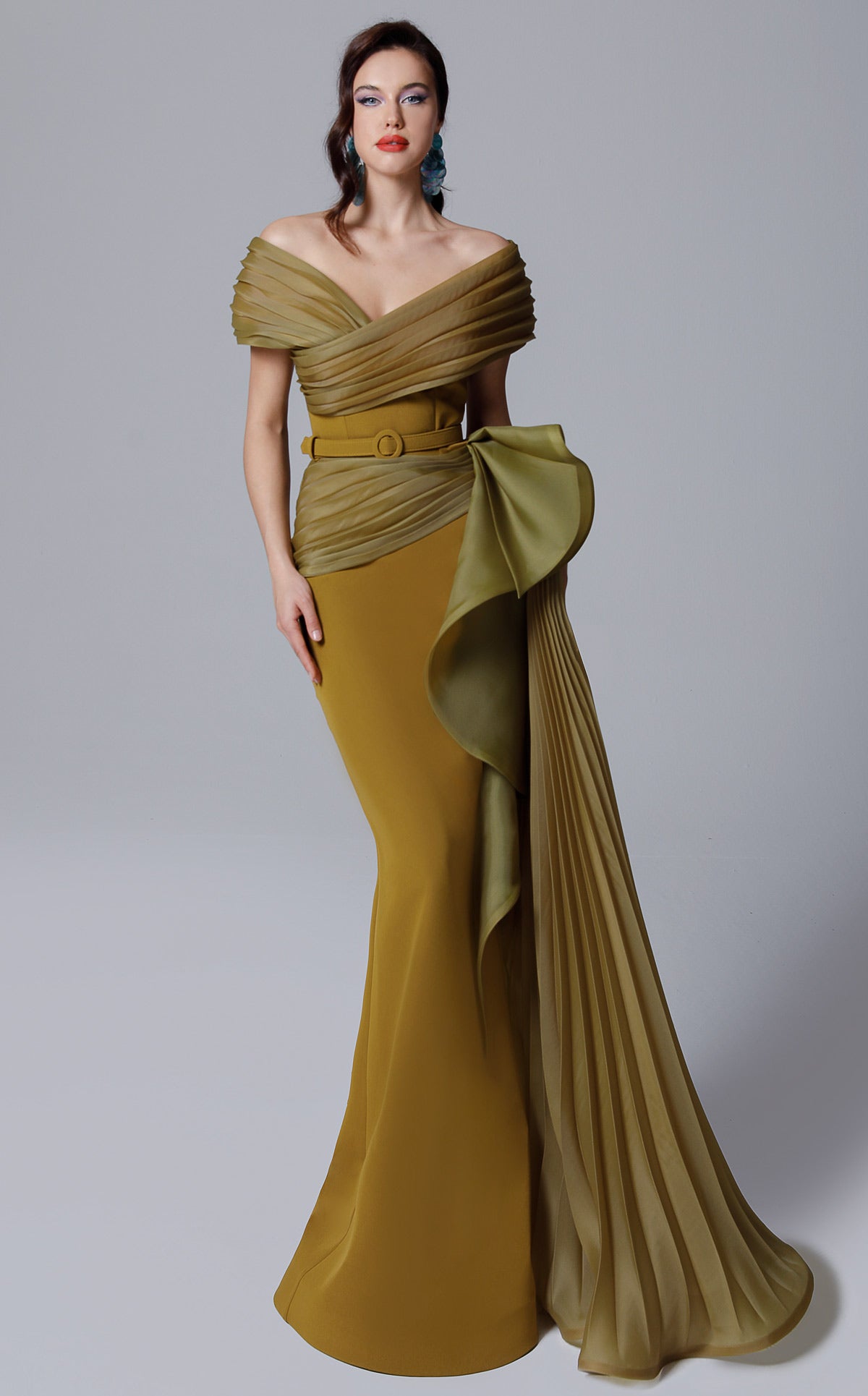 MNM Couture 2692 Olive Off-Shoulder Dress
