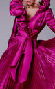 Fouad Sarkis 2696 Blue Ruffled Collar Satin Tea-Length Gown