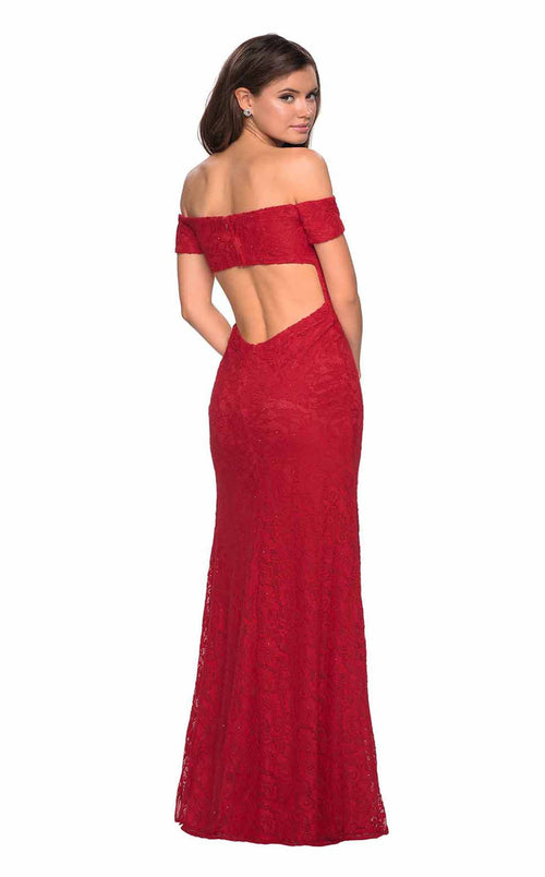 La Femme 26998C Lace Embroidered Slit Sweetheart Prom Dress