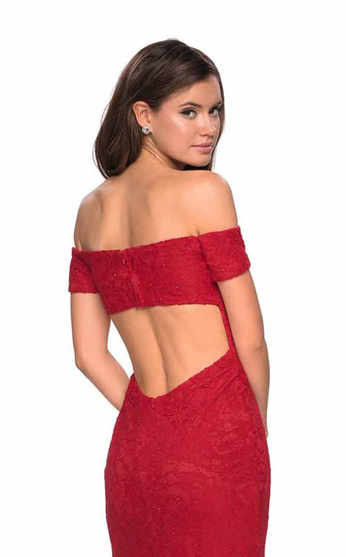 La Femme 26998C Lace Embroidered Slit Sweetheart Prom Dress