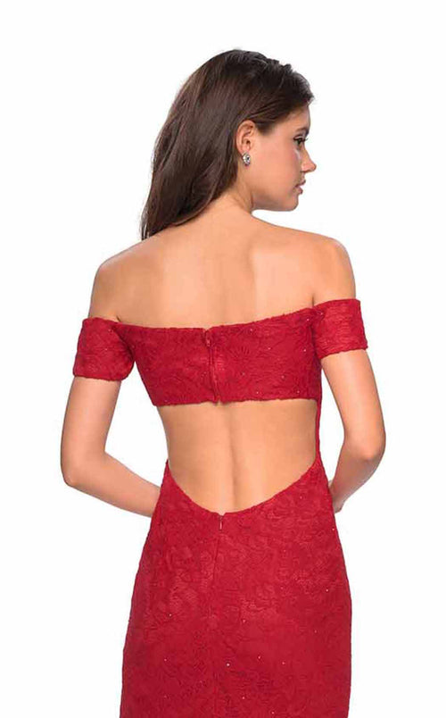 La Femme 26998C Lace Embroidered Slit Sweetheart Prom Dress