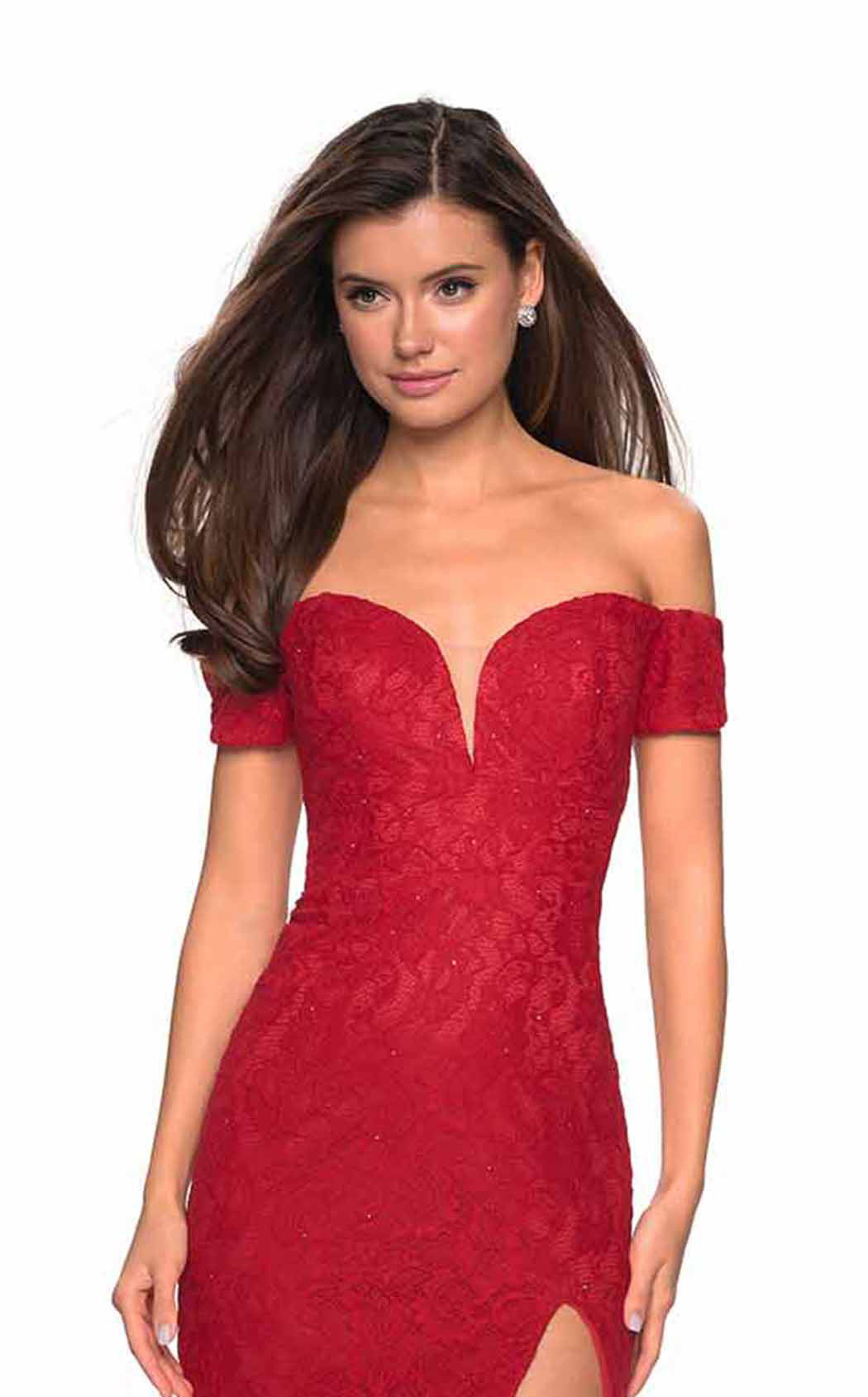La Femme 26998C Lace Embroidered Slit Sweetheart Prom Dress