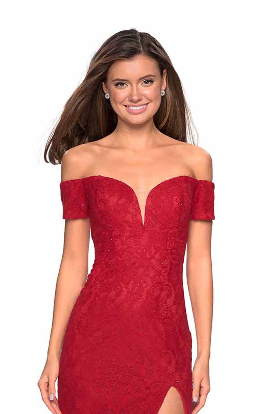 La Femme 26998C Lace Embroidered Slit Sweetheart Prom Dress
