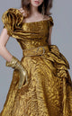 MNM Couture 2699 Mustard Sculpted Sleeve Ball Gown