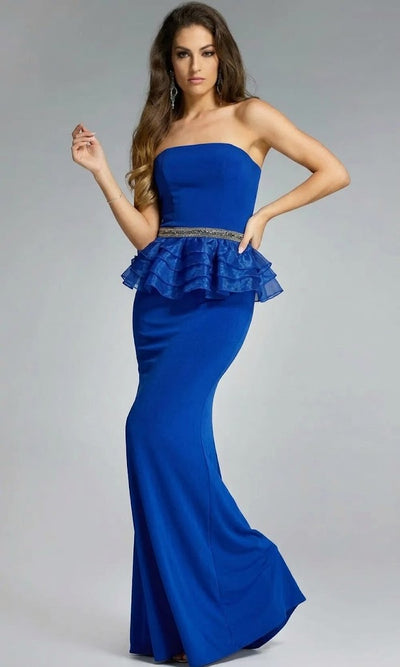 Strapless Sheath Gown with Beaded Peplum Detail By Jovani 44382