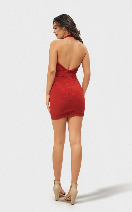 Jessica Angel JA2704 Halter Sheath Mini Homecoming Glitter Jersey Dress