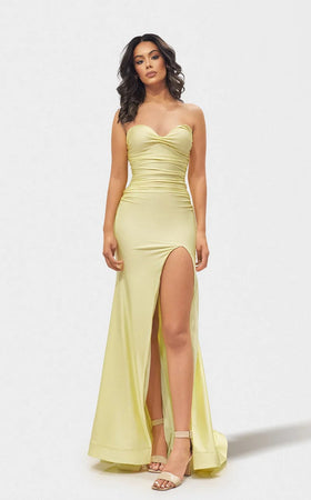 Jessica Angel JA2707 Strapless Sweetheart Fitted High Slit Ruched Jersey Dress