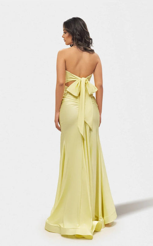 Jessica Angel JA2707 Strapless Sweetheart Fitted High Slit Ruched Jersey Dress