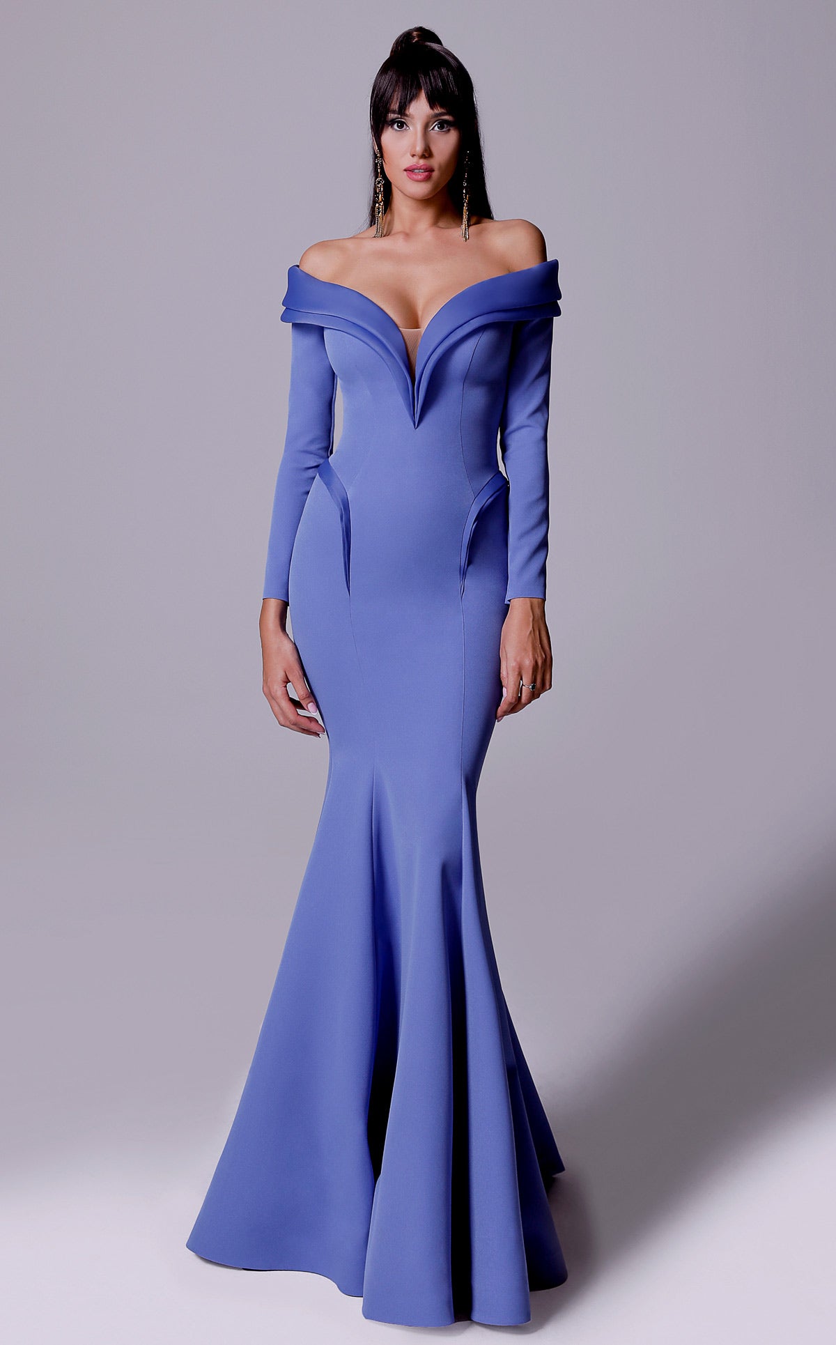 Burgundy Off-Shoulder Structured Mermaid Gown by Fouad Sarkis 2711
