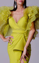 Fouad Sarkis 2712 Statement Ruffled Sleeve Slit Gown
