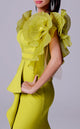 Fouad Sarkis 2712 Statement Ruffled Sleeve Slit Gown