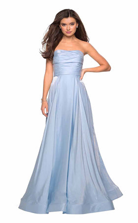 La Femme 27130C Satin Ruched Open Back Sweetheart Prom Dress