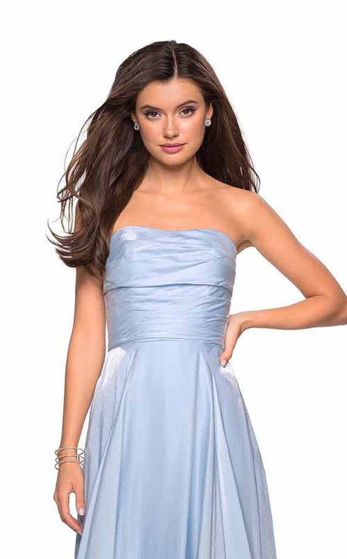 La Femme 27130C Satin Ruched Open Back Sweetheart Prom Dress