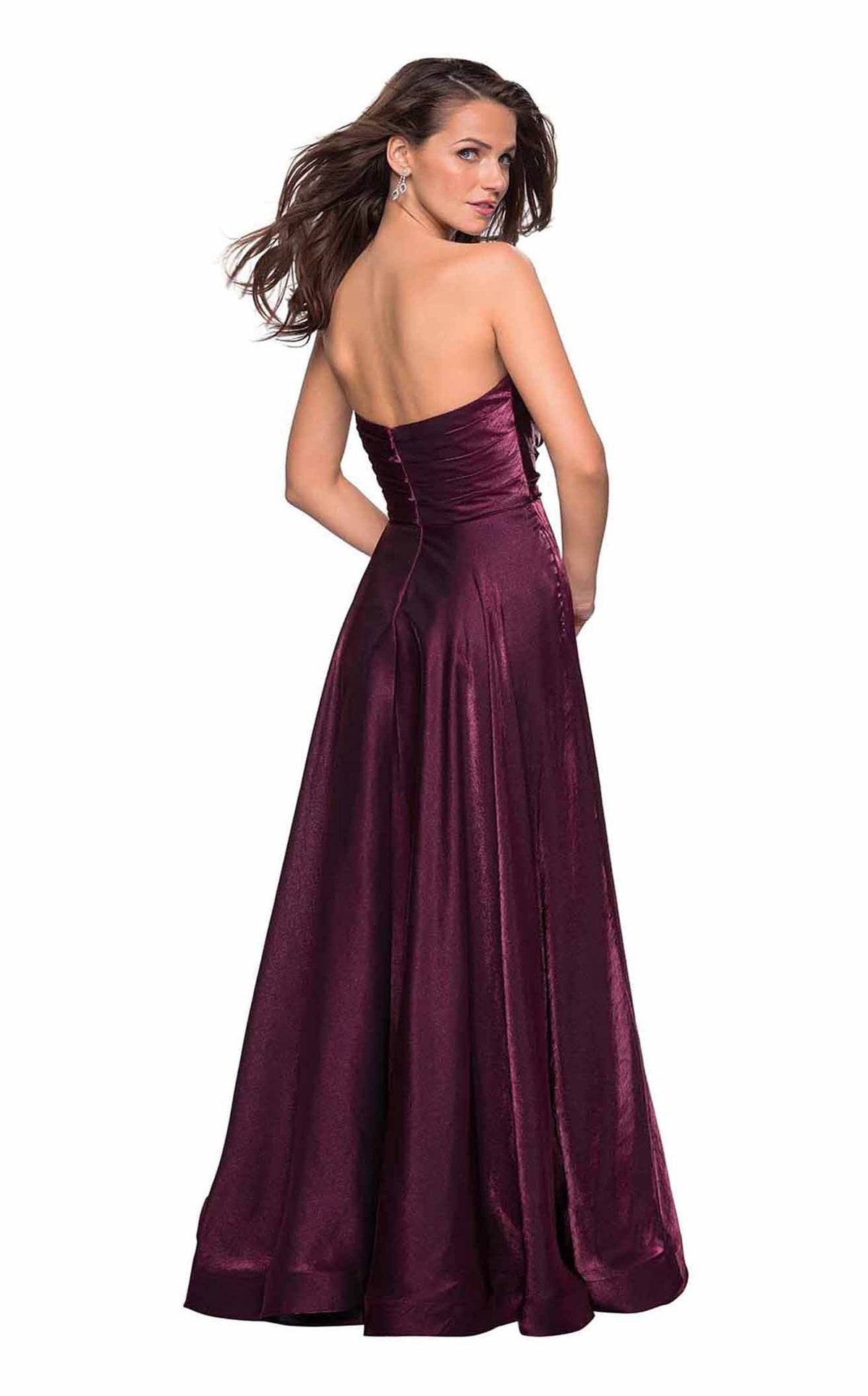 La Femme 27130C Satin Ruched Open Back Sweetheart Prom Dress
